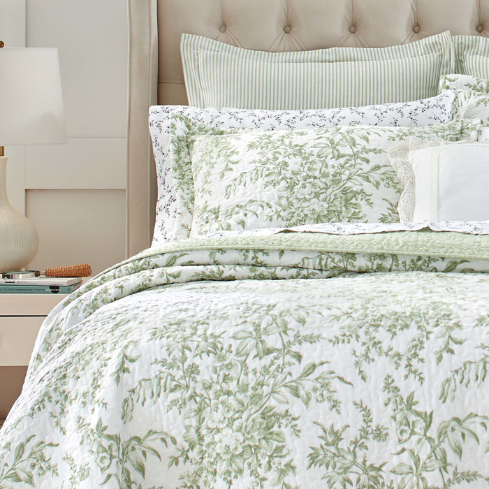 Laura Ashley Bedford Green 100 Cotton Reversible Quilt Set & Reviews